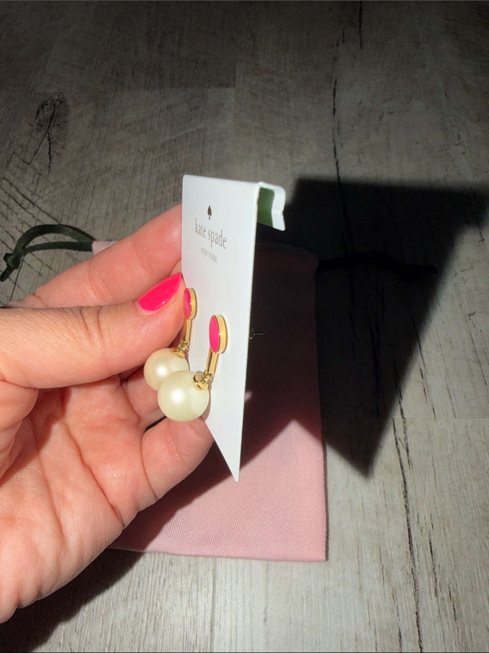 kate spade pink and pearl drop earrings with a dustbag - Picture 3 of 5